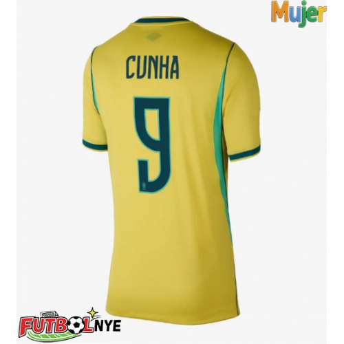 Camiseta Brasil Matheus Cunha #9 Primera Equipación para mujer Mundial 2026 manga corta